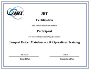 JBT University Certificate